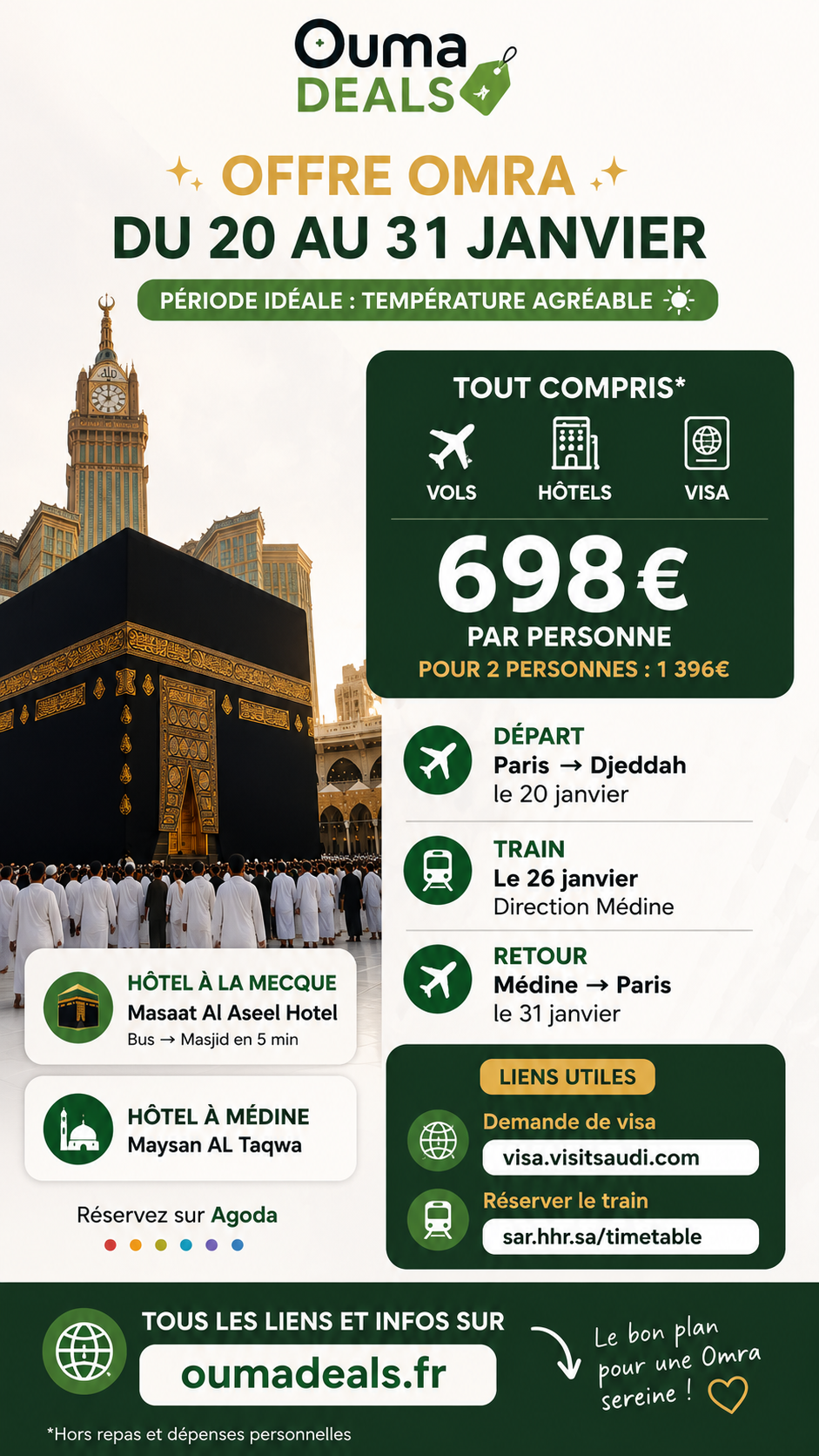 Omra au départ de Paris du 20 janvier au 31 janvier pour 2
