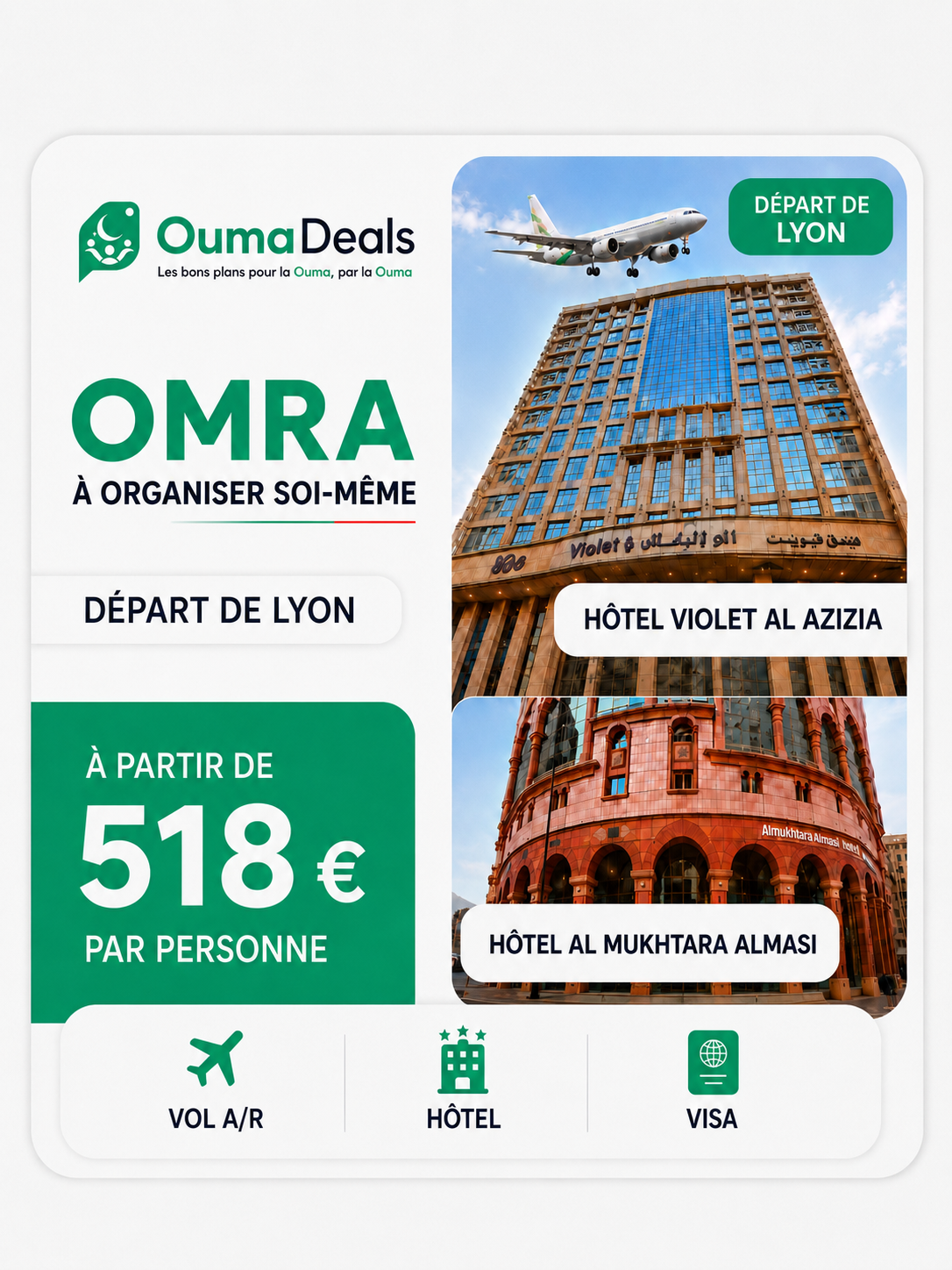 Omra du 8 au 18 décembre 2026 – Départ de Lyon 518 euros par personne