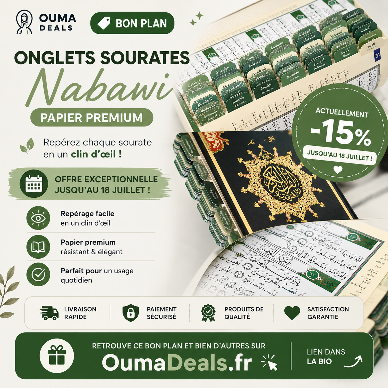 Onglets sourates Nabawi en papier premium,